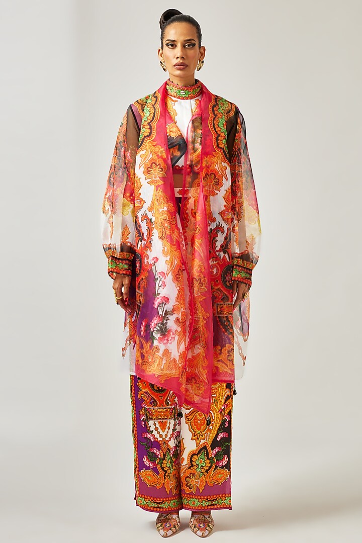 Multi-Colored Silk Printed & Embroidered Crop Blouse by Rajdeep Ranawat at Pernia's Pop Up Shop