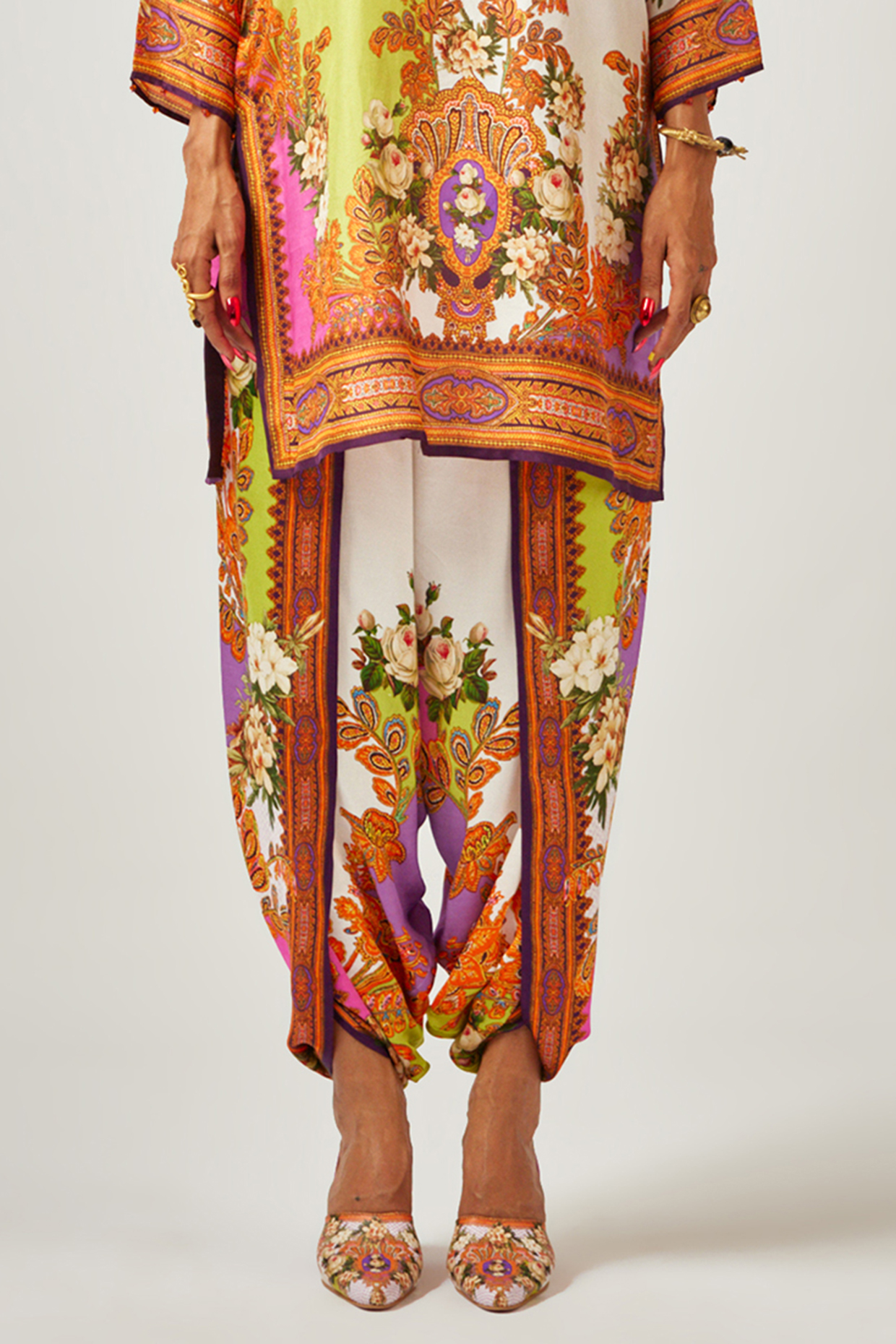 Multi-Colored Silk Printed Dhoti Pants by Rajdeep Ranawat at Pernia's Pop Up Shop