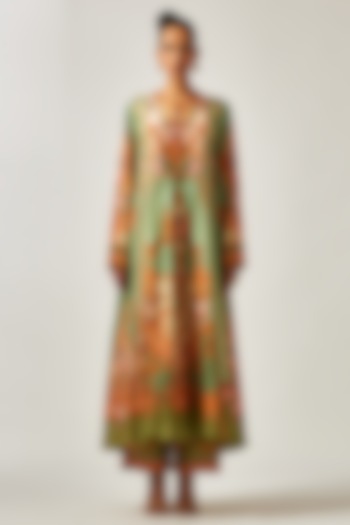 Sage Green Silk Printed Wedding Anarkali by Rajdeep Ranawat at Pernia's Pop Up Shop