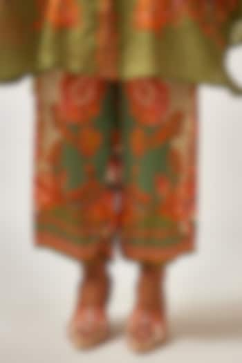 Sage Green Silk Printed Pants by Rajdeep Ranawat at Pernia's Pop Up Shop