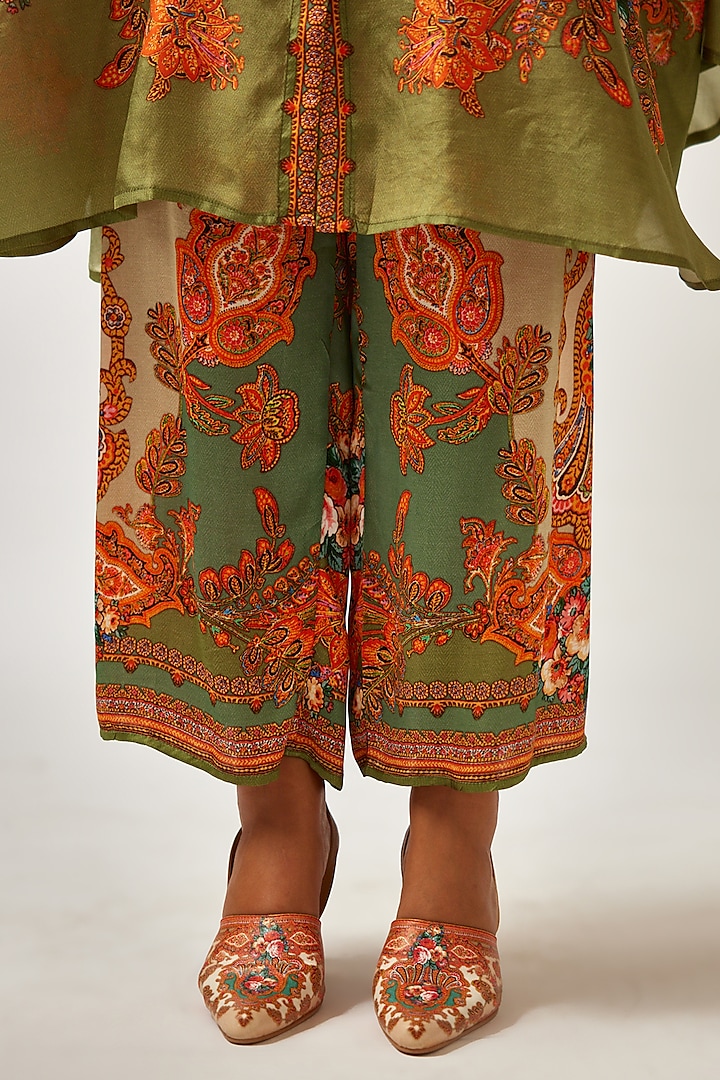 Sage Green Silk Printed Pants by Rajdeep Ranawat at Pernia's Pop Up Shop