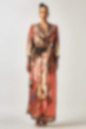 Black & Orange Silk Printed Wrap Dress by Rajdeep Ranawat at Pernia's Pop Up Shop