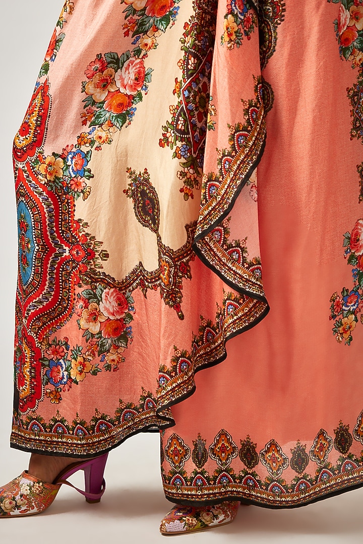 Black & Orange Silk Printed Wrap Vacation Dress by Rajdeep Ranawat at Pernia's Pop Up Shop