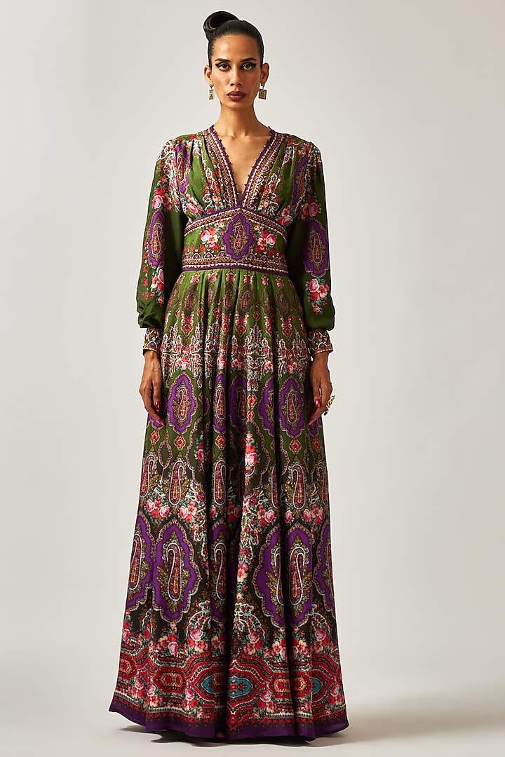 Purple Silk Printed Wedding Anarkali by Rajdeep Ranawat at Pernia's Pop Up Shop