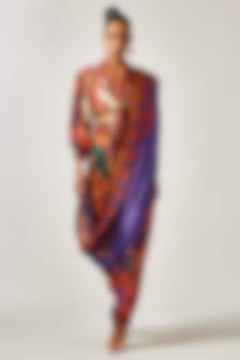 Purple Silk Printed Pant Saree Set by Rajdeep Ranawat at Pernia's Pop Up Shop