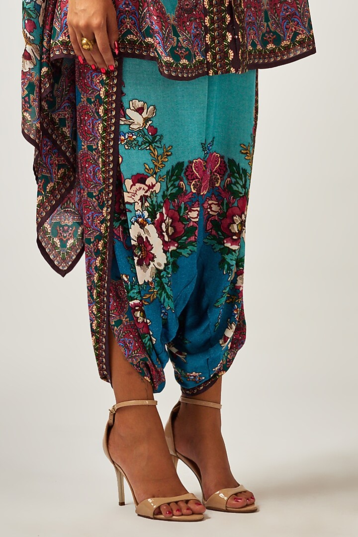 Blue Silk Printed Dhoti Pants by Rajdeep Ranawat at Pernia's Pop Up Shop