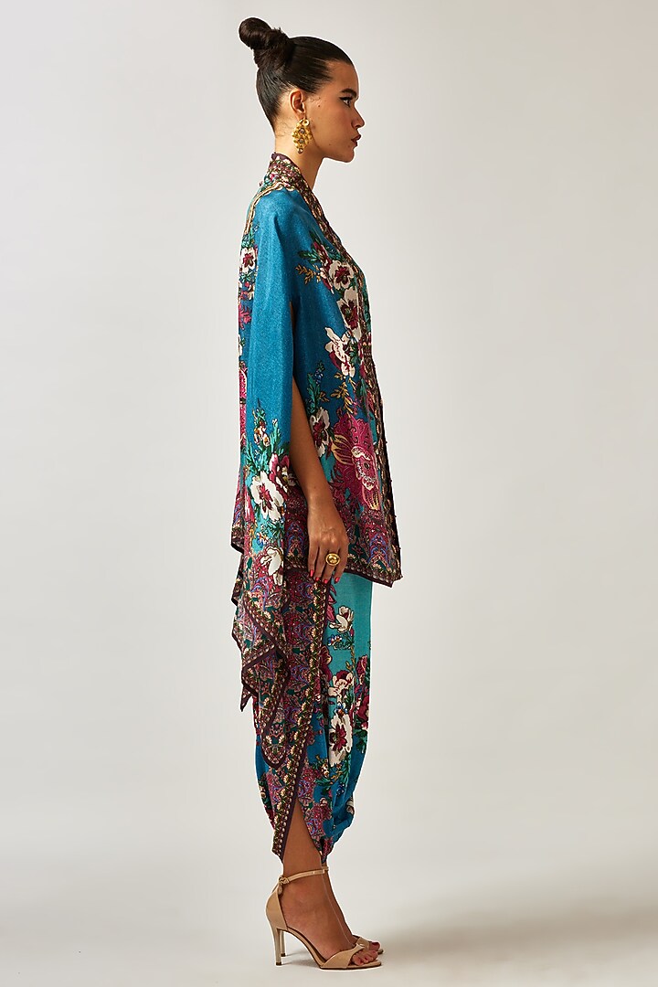 Blue Silk Printed Dhoti Pants by Rajdeep Ranawat at Pernia's Pop Up Shop