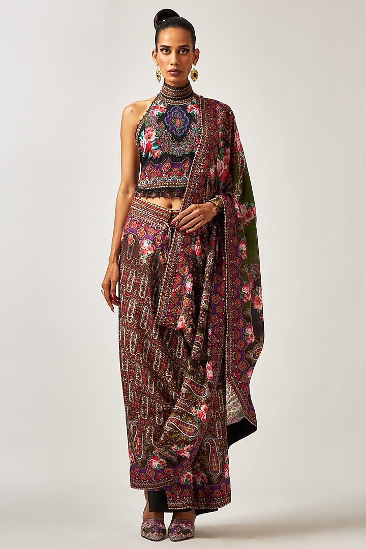 Black & Gold Silk Printed Halter Top by Rajdeep Ranawat at Pernia's Pop Up Shop