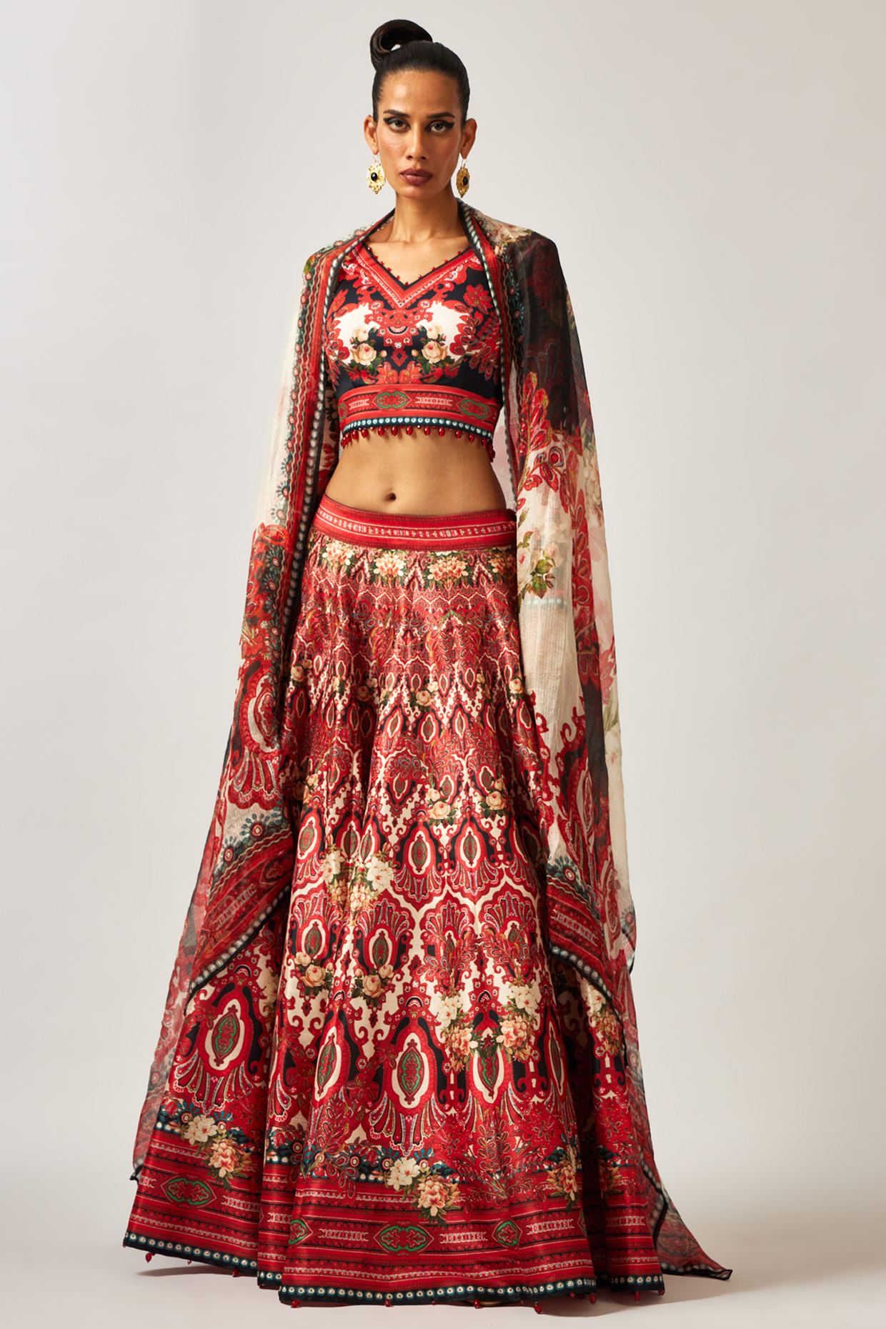 Black & Gold Dupion Printed Wedding Lehenga Set by Rajdeep Ranawat at Pernia's Pop Up Shop