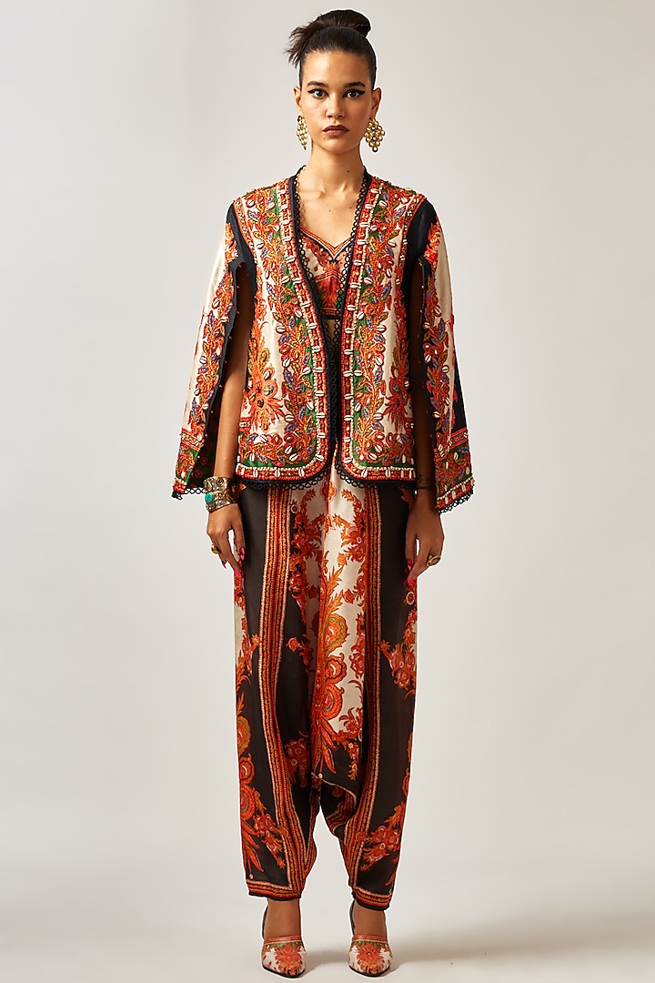 Black & Orange Silk Printed Turkish Pants by Rajdeep Ranawat at Pernia's Pop Up Shop