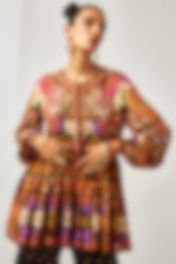 Multi-Colored Silk Printed & Embroidered Tunic by Rajdeep Ranawat at Pernia's Pop Up Shop