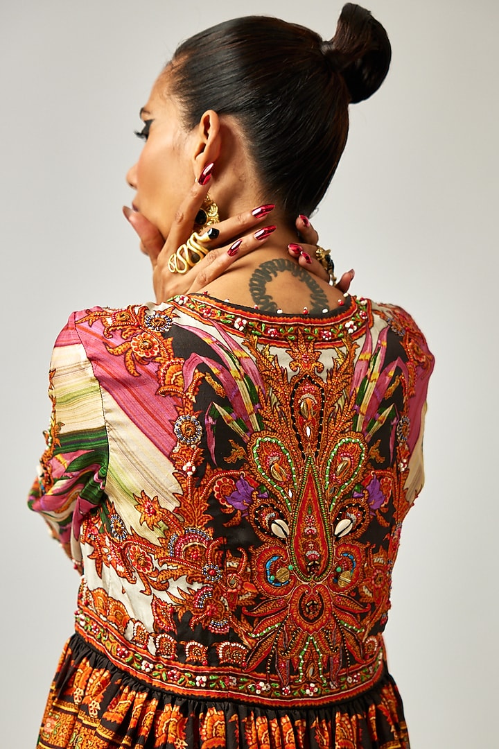 Multi-Colored Silk Printed & Embroidered Tunic by Rajdeep Ranawat at Pernia's Pop Up Shop