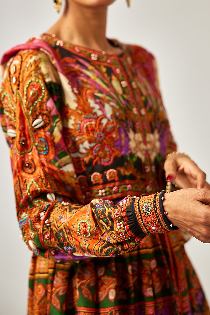 Multi-Colored Silk Printed & Embroidered Tunic by Rajdeep Ranawat at Pernia's Pop Up Shop