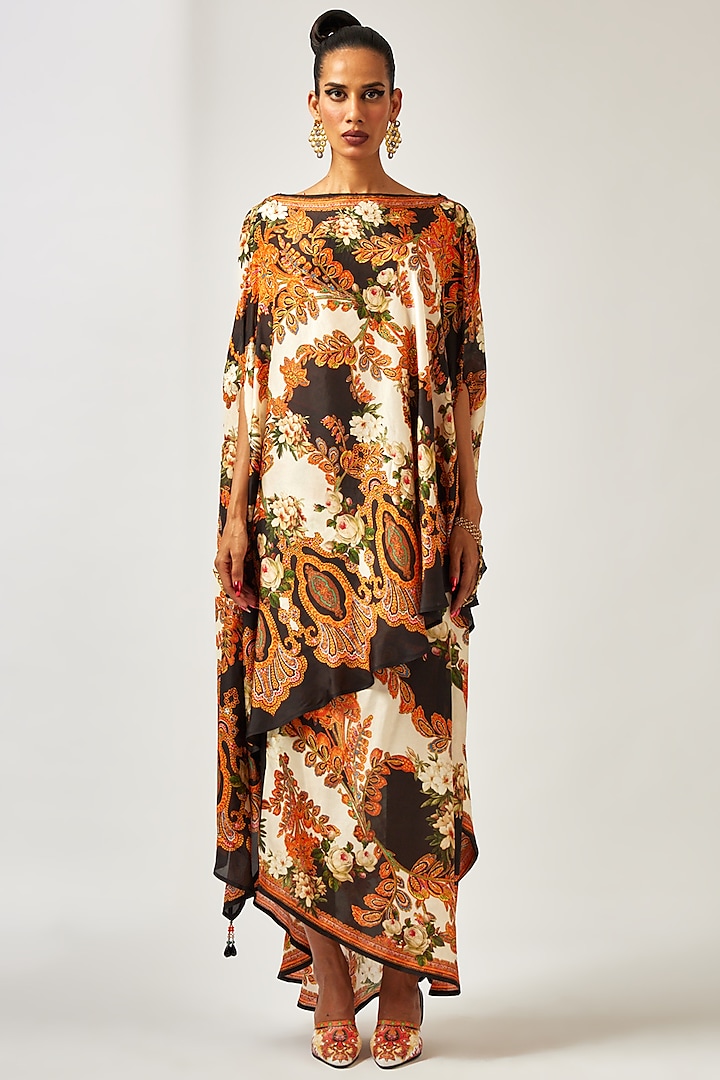 Black & Orange Silk Printed Skirt Set by Rajdeep Ranawat at Pernia's Pop Up Shop