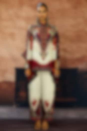 Beige & Maroon Silk Printed Tunic Set by Rajdeep Ranawat at Pernia's Pop Up Shop