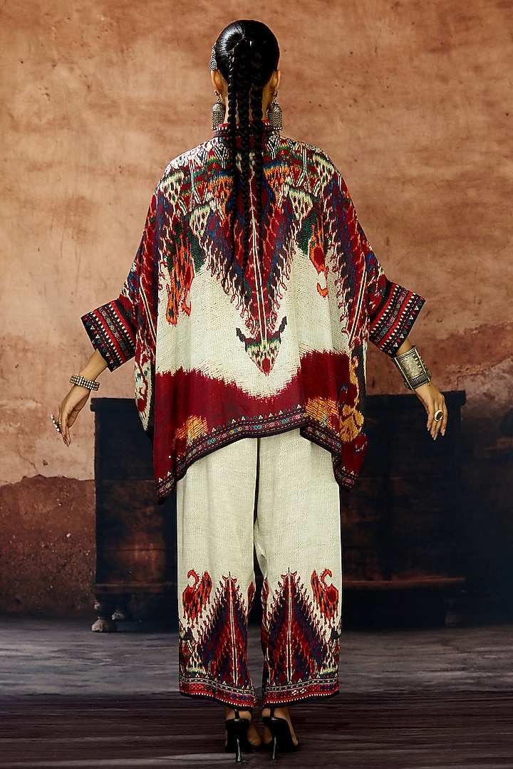 Beige & Maroon Silk Printed Tunic Set by Rajdeep Ranawat at Pernia's Pop Up Shop