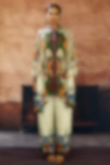 Eggshell Silk Printed Tunic Set by Rajdeep Ranawat at Pernia's Pop Up Shop