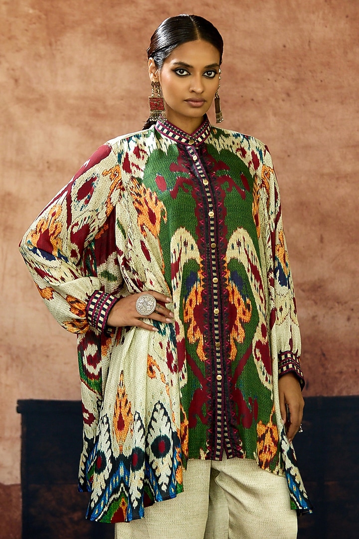 Eggshell Silk Printed Tunic Set by Rajdeep Ranawat at Pernia's Pop Up Shop