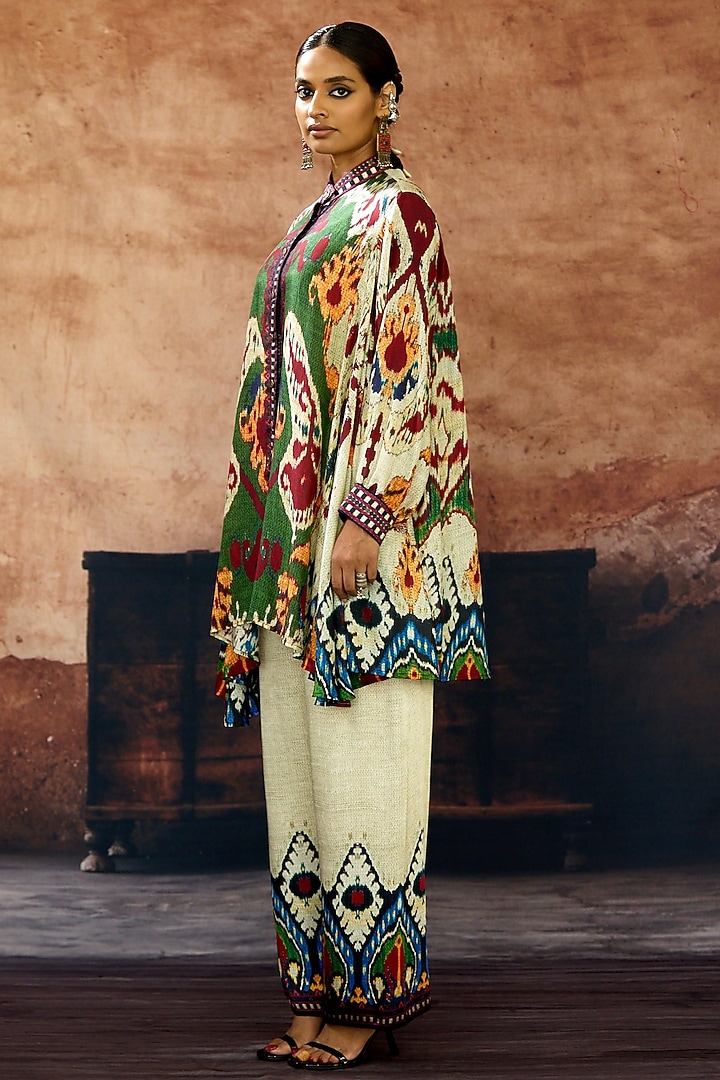 Eggshell Silk Printed Tunic Set by Rajdeep Ranawat at Pernia's Pop Up Shop