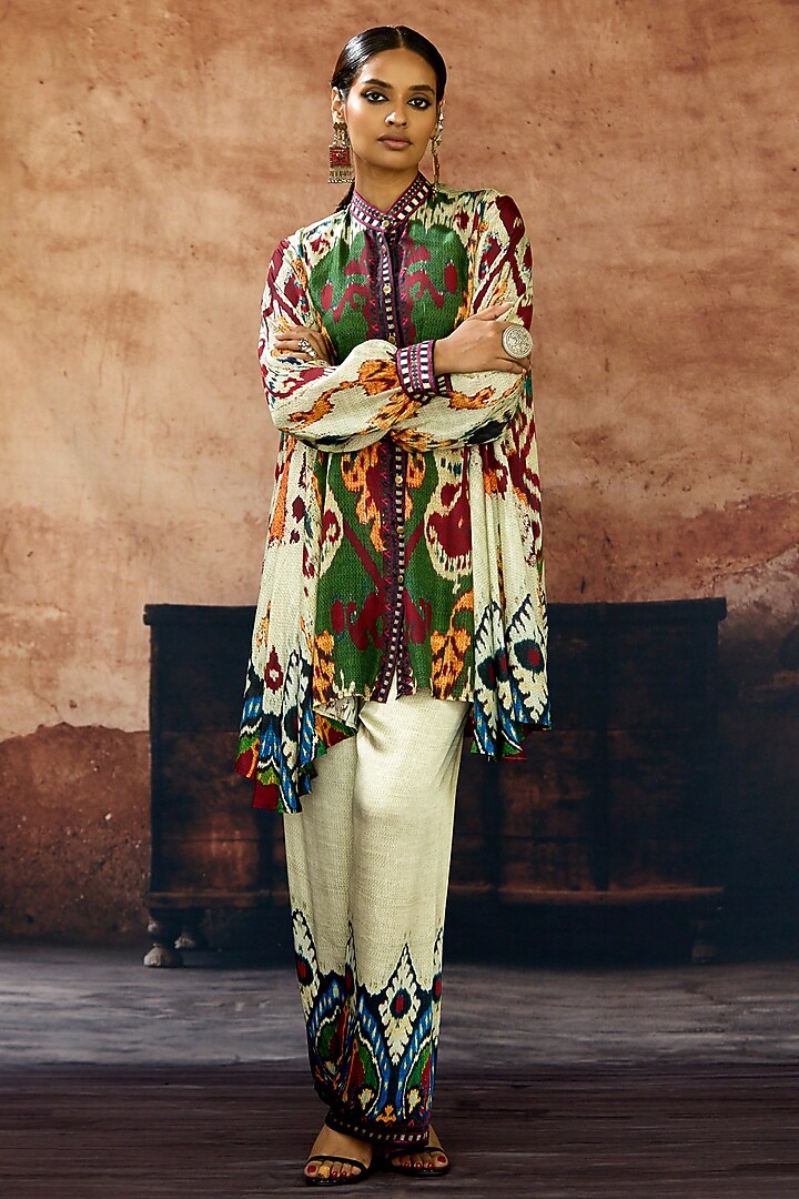 Eggshell Silk Printed Tunic Set by Rajdeep Ranawat at Pernia's Pop Up Shop