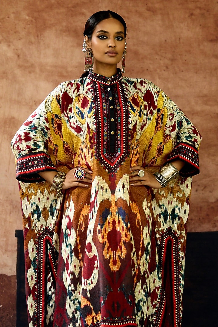 Yellow & Mustard Silk Printed Tunic Set by Rajdeep Ranawat at Pernia's Pop Up Shop