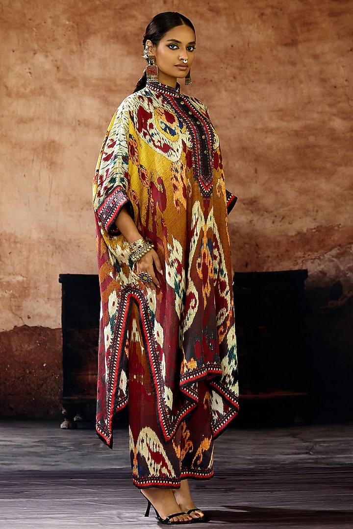Yellow & Mustard Silk Printed Tunic Set by Rajdeep Ranawat at Pernia's Pop Up Shop