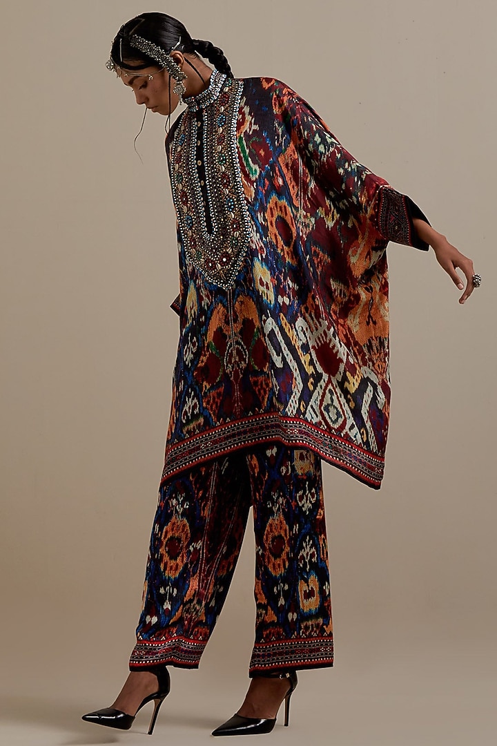 Maroon & Multi-Colored Silk Printed Tunic Set by Rajdeep Ranawat at Pernia's Pop Up Shop