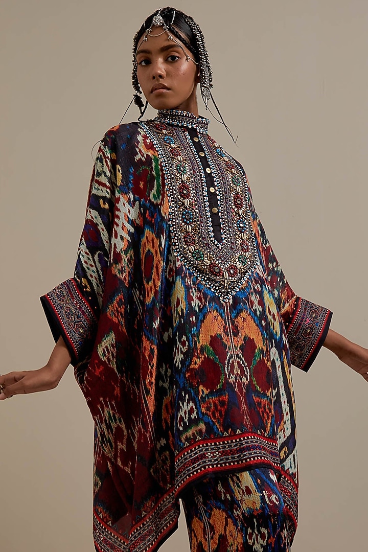 Maroon & Multi-Colored Silk Printed Tunic Set by Rajdeep Ranawat at Pernia's Pop Up Shop