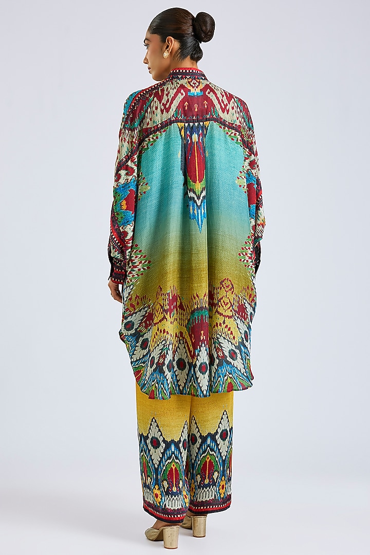 Aqua Silk Printed Shirt Kurta Set by Rajdeep Ranawat at Pernia's Pop Up Shop