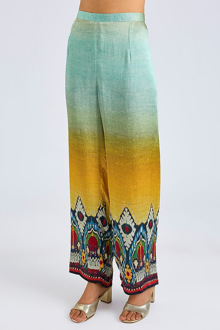 Aqua Silk Printed Shirt Kurta Set by Rajdeep Ranawat at Pernia's Pop Up Shop