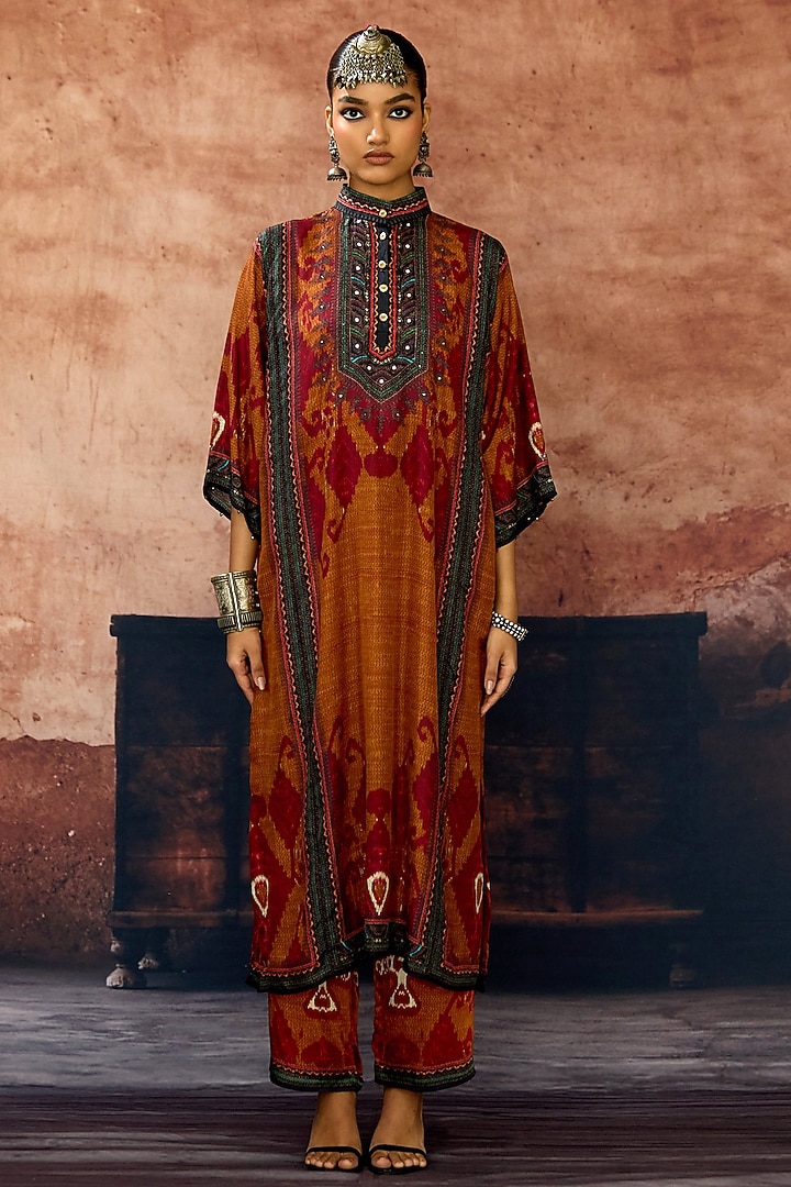 Mustard Silk Paneled Tunic Set by Rajdeep Ranawat at Pernia's Pop Up Shop