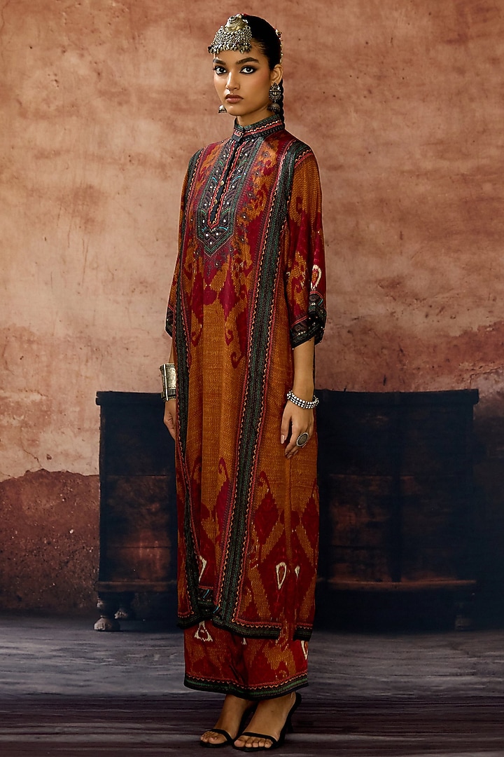 Mustard Silk Paneled Tunic Set by Rajdeep Ranawat at Pernia's Pop Up Shop