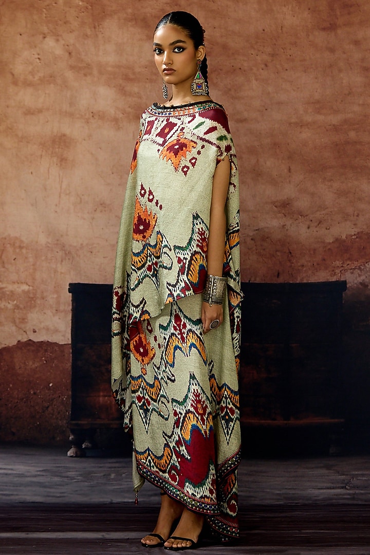 Beige Silk Printed Tie-Up Skirt Set by Rajdeep Ranawat at Pernia's Pop Up Shop