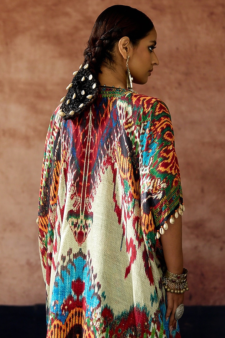 Beige-Orange Silk Printed Kaftan Set by Rajdeep Ranawat at Pernia's Pop Up Shop