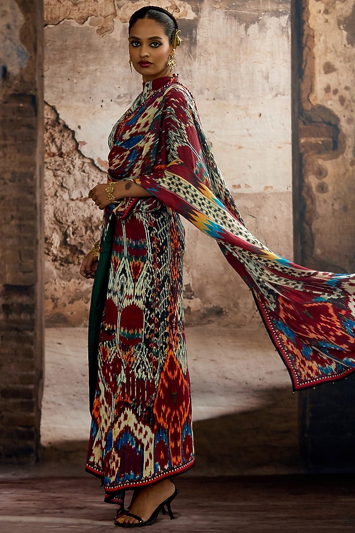 Multi-Colored Silk Printed Draped Saree Party Wear Dress by Rajdeep Ranawat at Pernia's Pop Up Shop