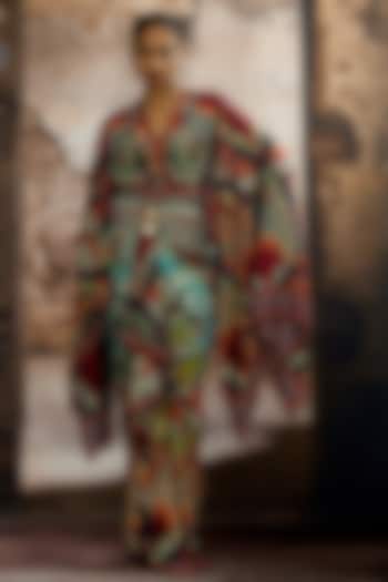 Aqua & Multi-Colored Silk Printed Engagement Gown by Rajdeep Ranawat at Pernia's Pop Up Shop