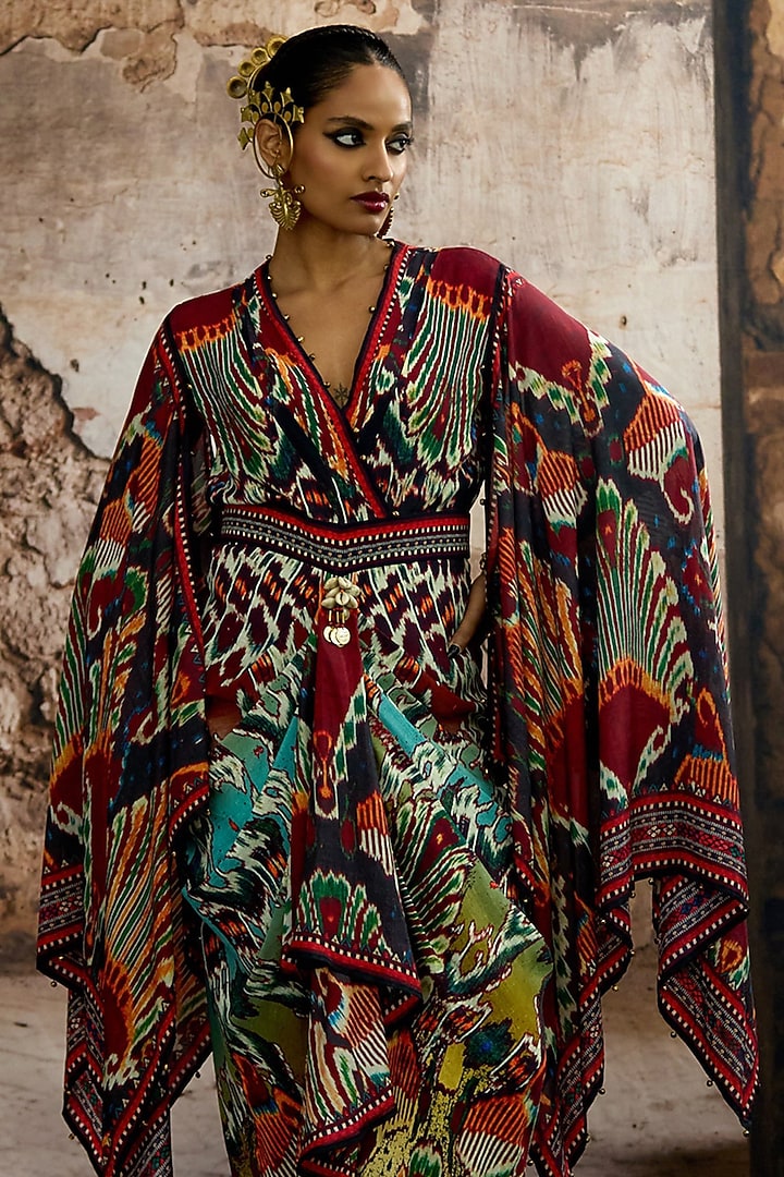 Aqua & Multi-Colored Silk Printed Engagement Gown by Rajdeep Ranawat at Pernia's Pop Up Shop