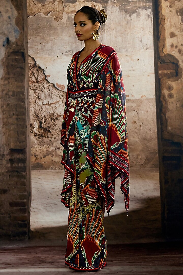 Aqua & Multi-Colored Silk Printed Engagement Gown by Rajdeep Ranawat at Pernia's Pop Up Shop