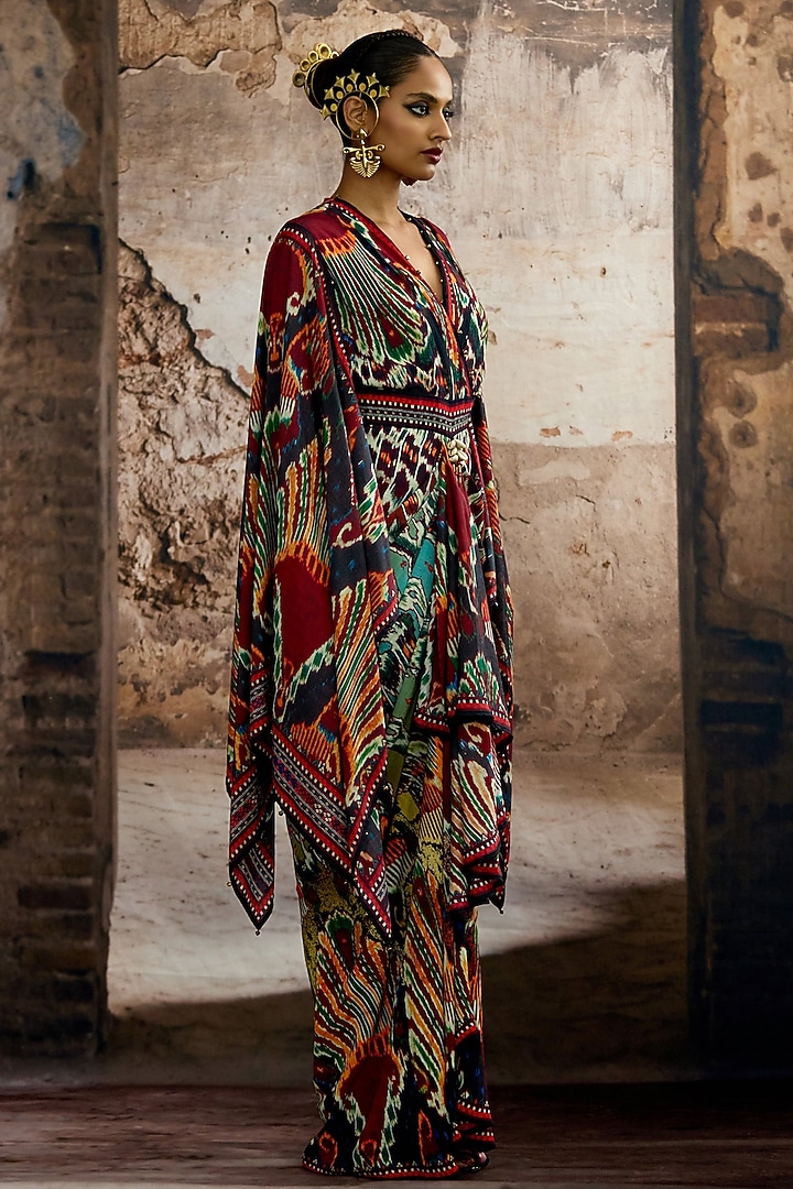 Aqua & Multi-Colored Silk Printed Engagement Gown by Rajdeep Ranawat at Pernia's Pop Up Shop