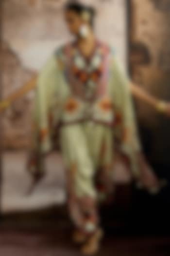 Egg-Shell Silk Dupion Printed Tunic Set by Rajdeep Ranawat at Pernia's Pop Up Shop