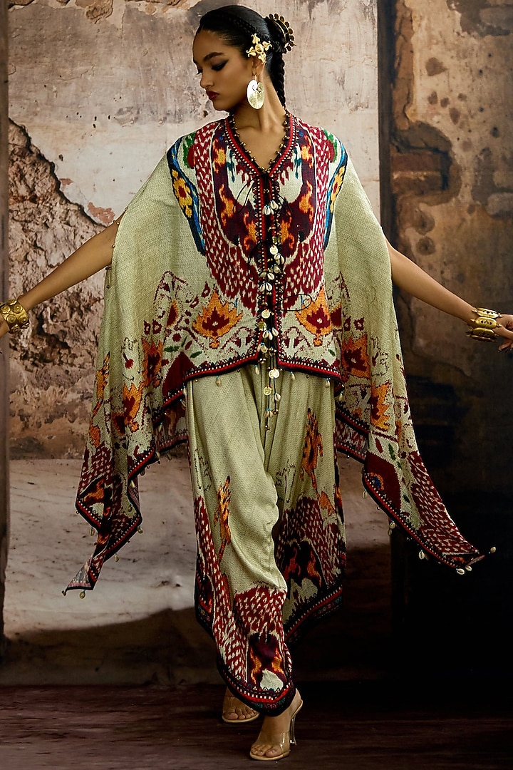 Egg-Shell Silk Dupion Printed Tunic Set by Rajdeep Ranawat at Pernia's Pop Up Shop