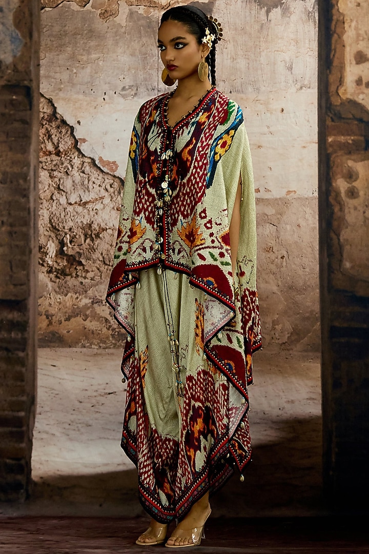 Egg-Shell Silk Dupion Printed Tunic Set by Rajdeep Ranawat at Pernia's Pop Up Shop