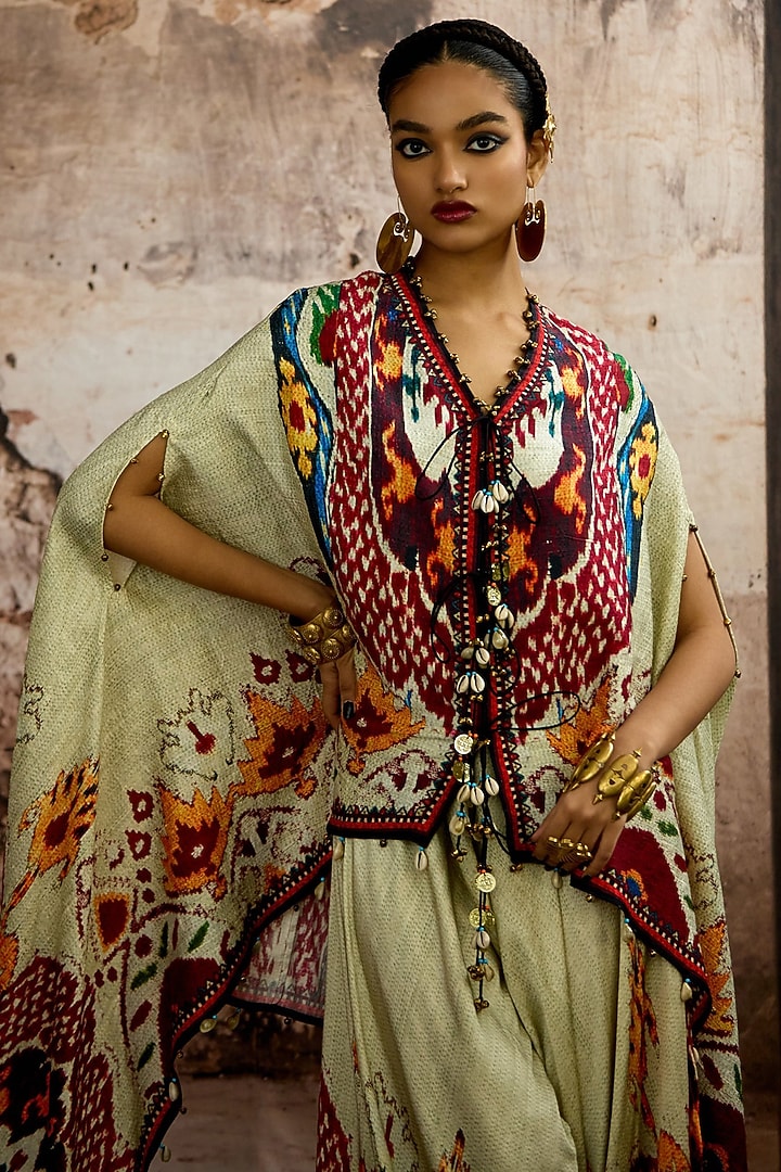 Egg-Shell Silk Dupion Printed Tunic Set by Rajdeep Ranawat at Pernia's Pop Up Shop