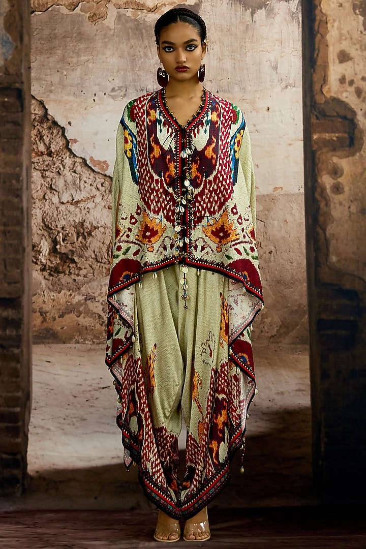 Egg-Shell Silk Dupion Printed Tunic Set by Rajdeep Ranawat at Pernia's Pop Up Shop