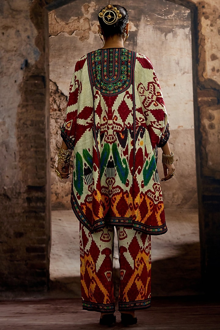 Beige-Red Silk Dupion Printed Tunic Set by Rajdeep Ranawat at Pernia's Pop Up Shop
