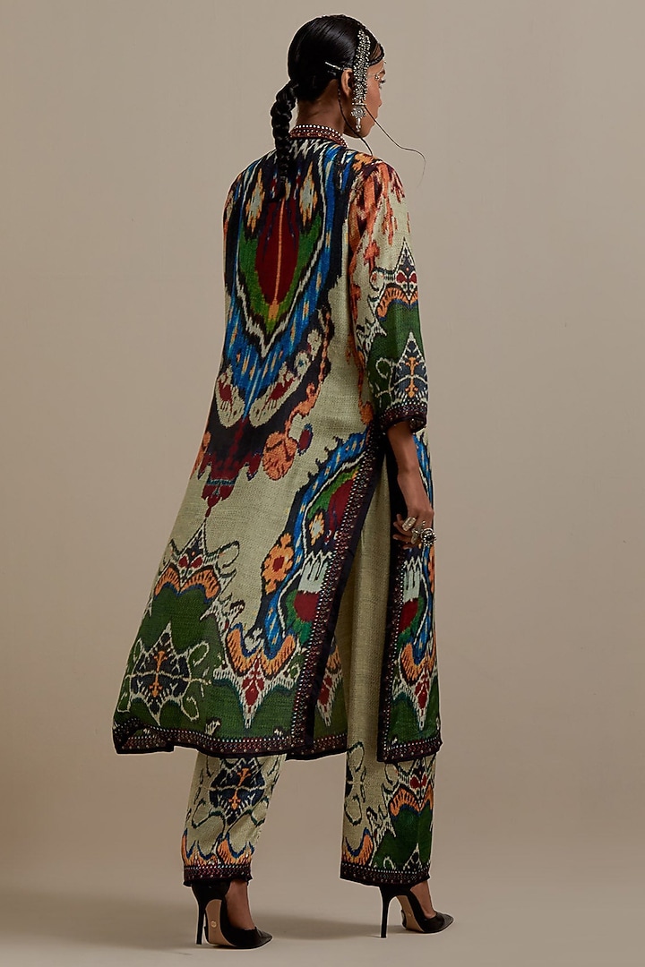Eggshell & Brick Red Silk Printed Kurta Set by Rajdeep Ranawat at Pernia's Pop Up Shop