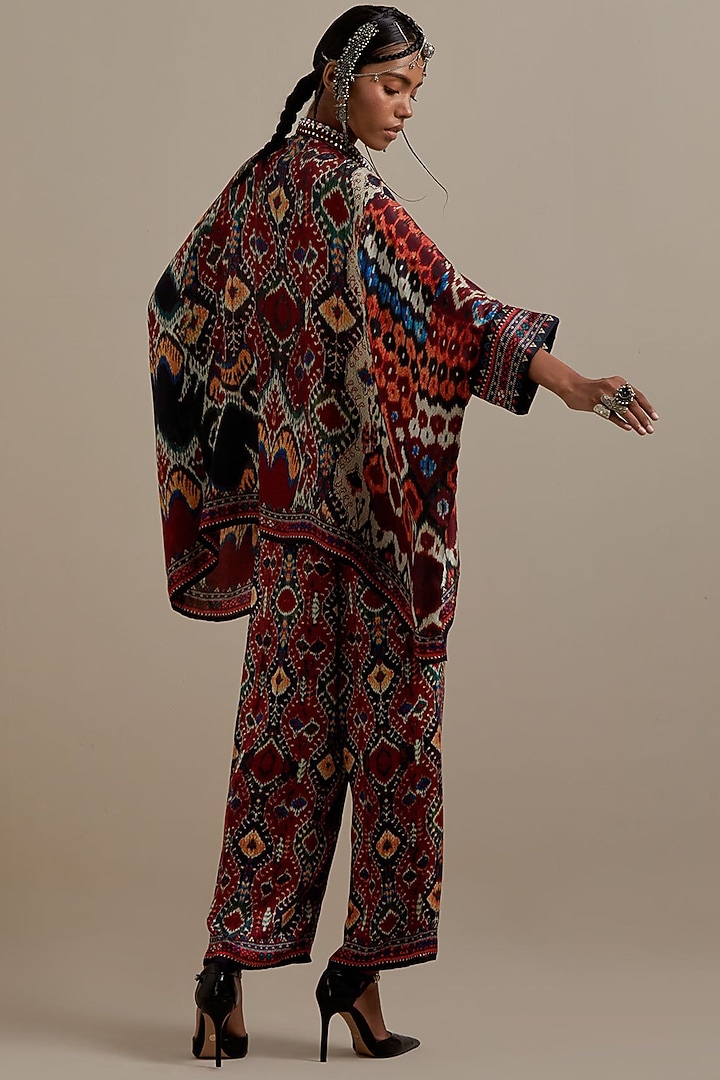 Red-Black Silk Printed Kimono Tunic Set by Rajdeep Ranawat at Pernia's Pop Up Shop