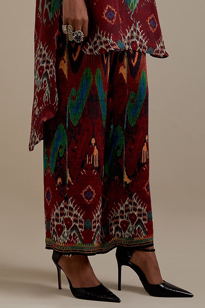 Maroon & Multi-Colored Silk Printed High-Low Tunic Set by Rajdeep Ranawat at Pernia's Pop Up Shop