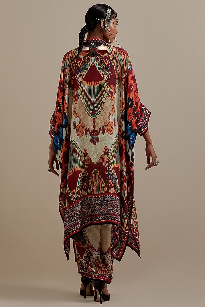 Egg-Shell & Multi-Colored Silk Printed Tunic Set by Rajdeep Ranawat at Pernia's Pop Up Shop