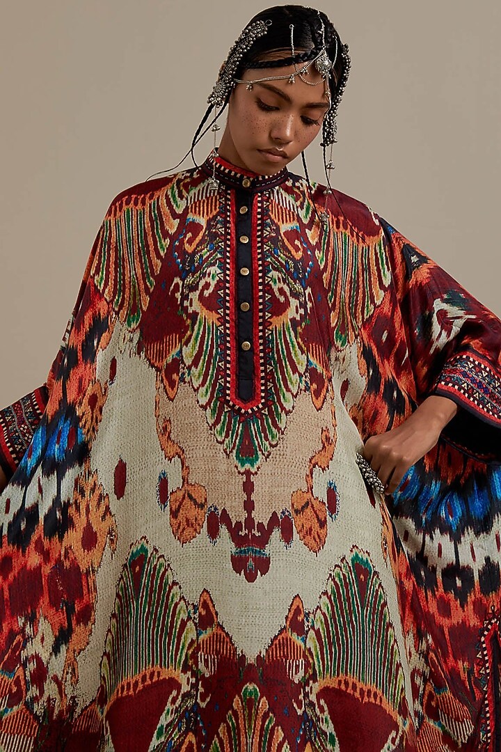 Egg-Shell & Multi-Colored Silk Printed Tunic Set by Rajdeep Ranawat at Pernia's Pop Up Shop